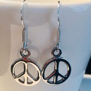 Sterling Silver Peace Sign Earrings